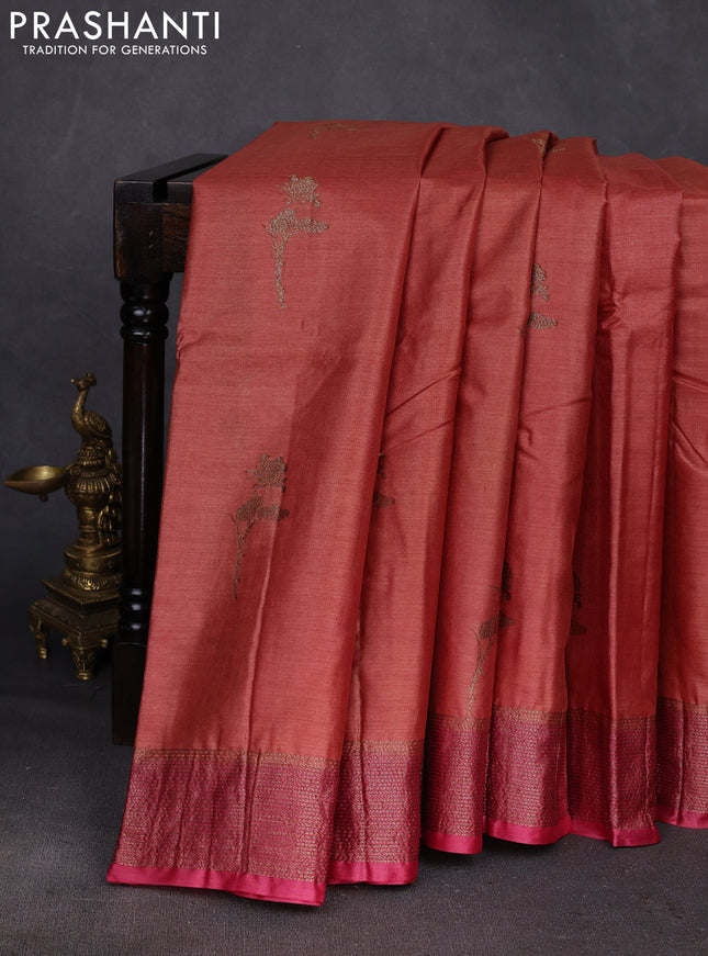 Rust & Pink Banarasi Tussar Silk Saree