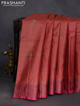 Rust & Pink Banarasi Tussar Silk Saree