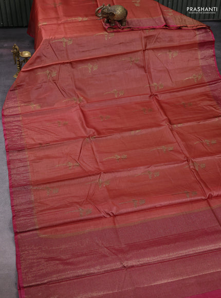 Rust & Pink Banarasi Tussar Silk Saree