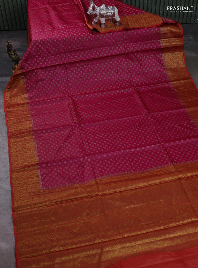 Pink & Rust Banarasi Tussar Silk Saree