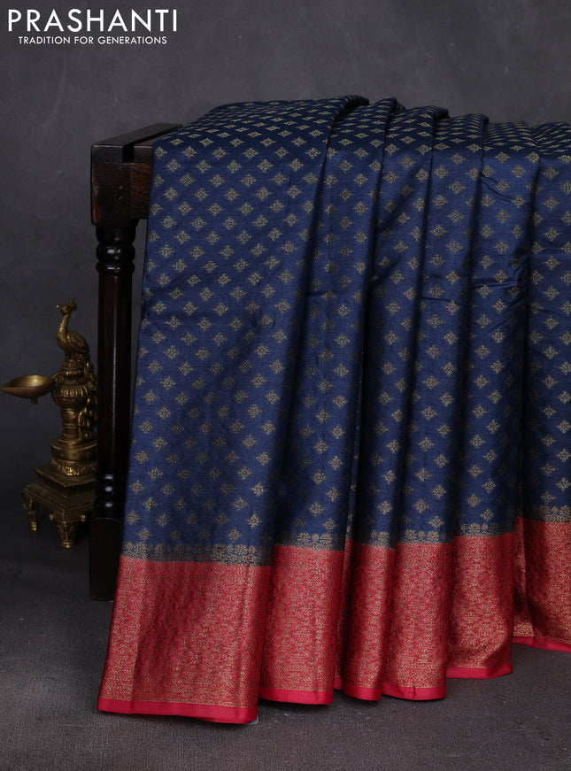 Peacock Blue & Maroon Banarasi Tussar Silk Saree