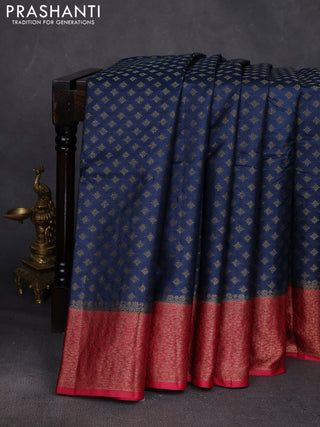 Peacock Blue & Maroon Banarasi Tussar Silk Saree