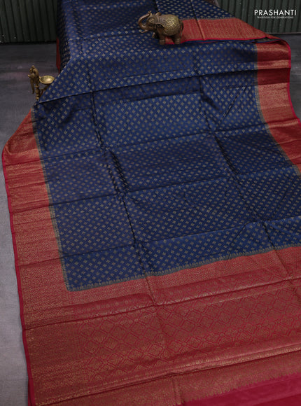 Peacock Blue & Maroon Banarasi Tussar Silk Saree