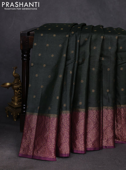 Bottle Green & Purple Banarasi Tussar Silk Saree