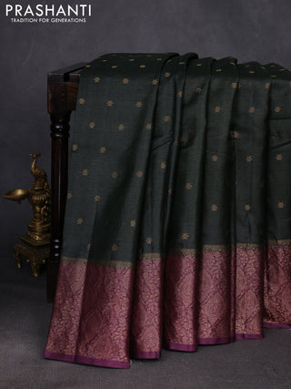 Bottle Green & Purple Banarasi Tussar Silk Saree