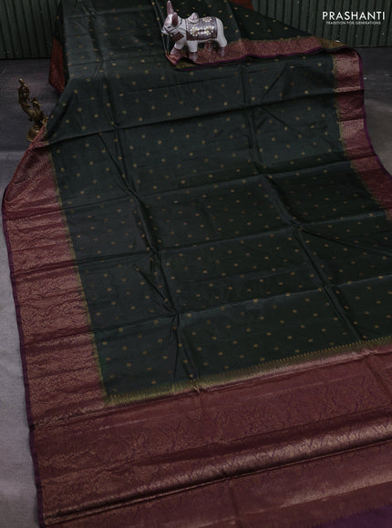 Bottle Green & Purple Banarasi Tussar Silk Saree