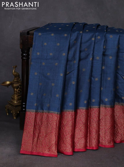Peacock Blue & Maroon Banarasi Tussar Silk Saree