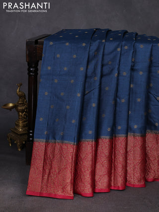 Peacock Blue & Maroon Banarasi Tussar Silk Saree