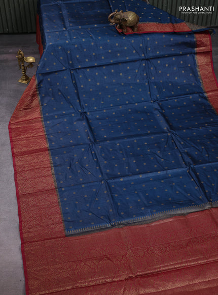 Peacock Blue & Maroon Banarasi Tussar Silk Saree