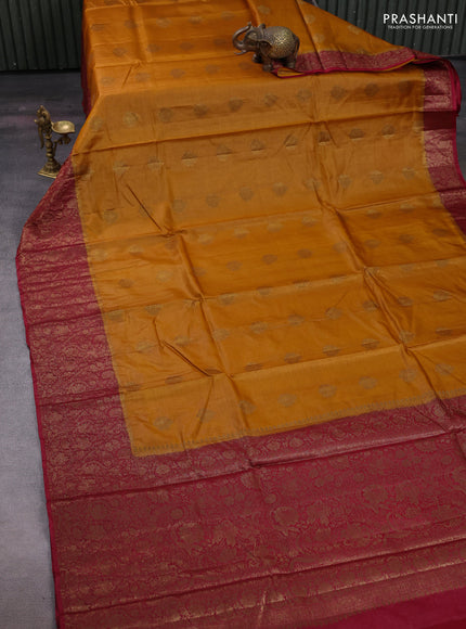 Mustard Yellow & Maroon Banarasi Tussar Silk Saree