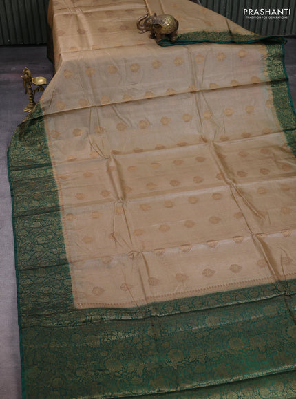 Beige & Green Banarasi Tussar Silk Saree