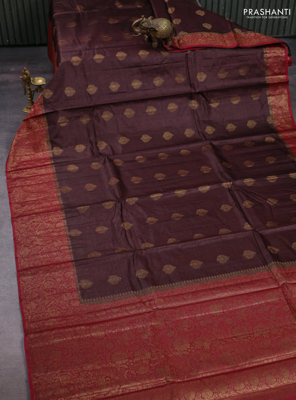 Brown & Maroon Banarasi Tussar Silk Saree