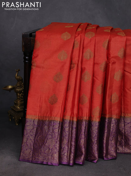 Rust & Purple Banarasi Tussar Silk Saree