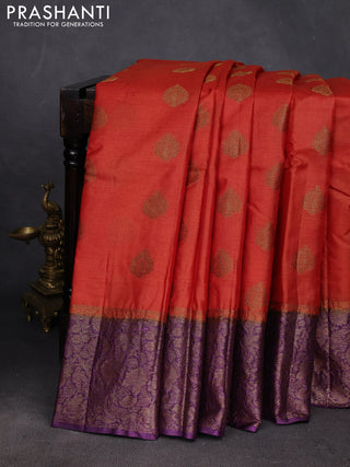 Rust & Purple Banarasi Tussar Silk Saree