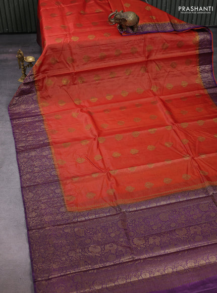 Rust & Purple Banarasi Tussar Silk Saree