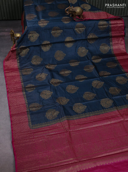 Peacock Blue & Pink Banarasi Tussar Silk Saree