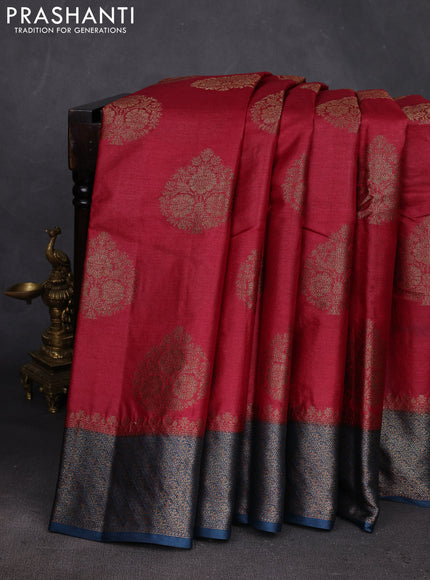 Maroon & Peacock Blue Banarasi Tussar Silk Saree