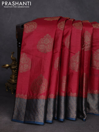 Maroon & Peacock Blue Banarasi Tussar Silk Saree