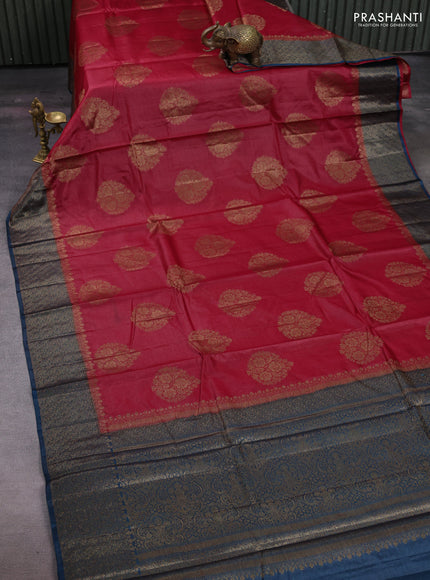 Maroon & Peacock Blue Banarasi Tussar Silk Saree