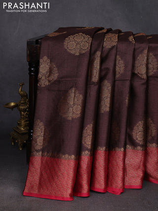 Brown & Maroon Banarasi Tussar Silk Saree