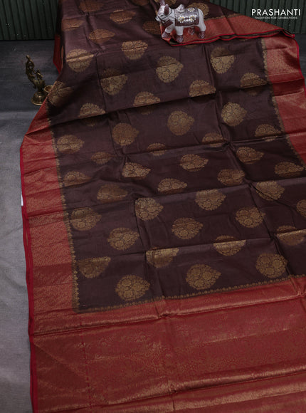 Brown & Maroon Banarasi Tussar Silk Saree