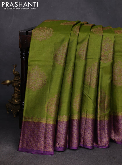 Green & Purple Banarasi Tussar Silk Saree