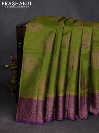 Green & Purple Banarasi Tussar Silk Saree