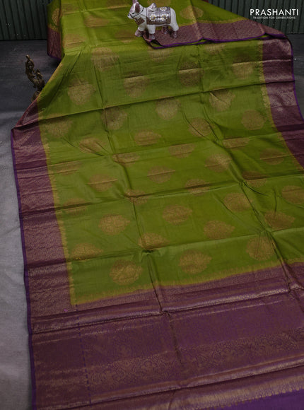 Green & Purple Banarasi Tussar Silk Saree