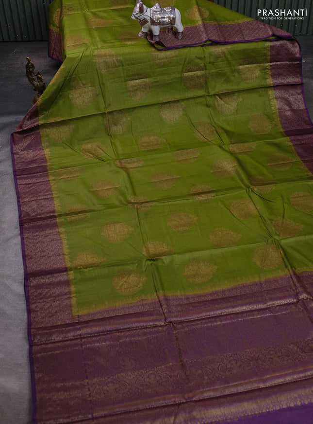 Green & Purple Banarasi Tussar Silk Saree