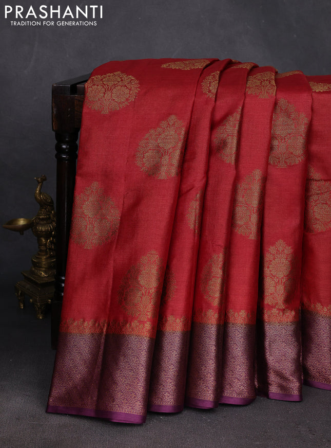 Maroon & Purple Banarasi Tussar Silk Saree