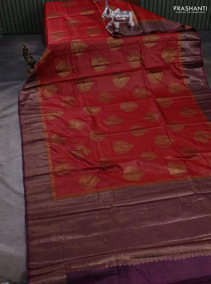 Maroon & Purple Banarasi Tussar Silk Saree