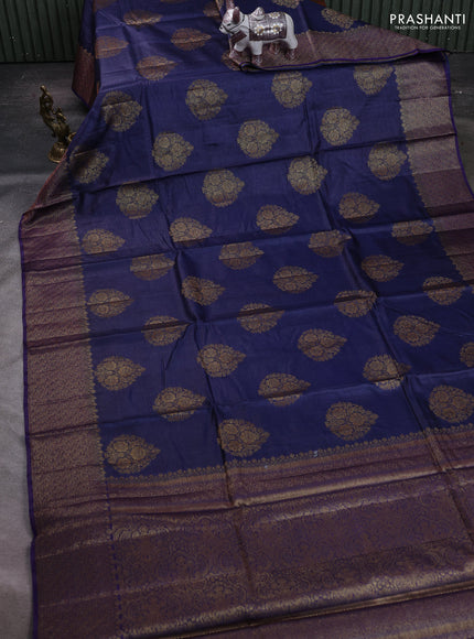 Blue & Violet Banarasi Tussar Silk Saree