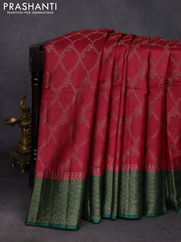 Maroon & Green Banarasi Tussar Silk Saree