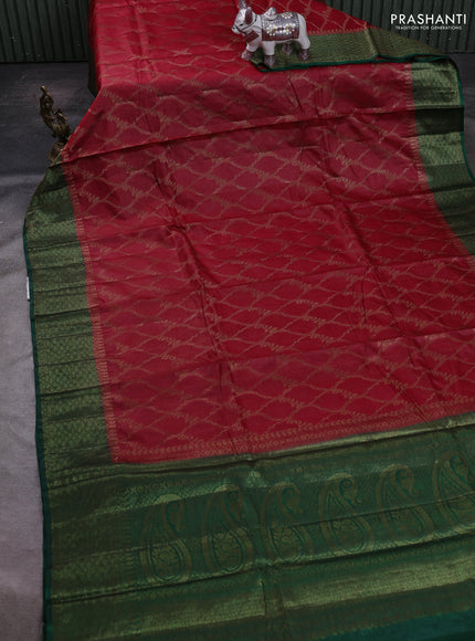 Maroon & Green Banarasi Tussar Silk Saree