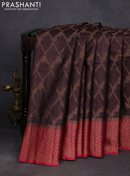 Brown & Maroon Banarasi Tussar Silk Saree