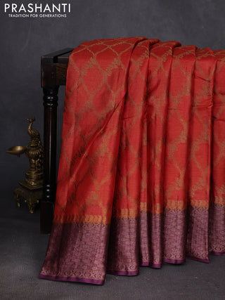 Rust & Purple Banarasi Tussar Silk Saree