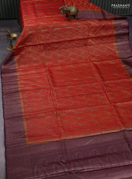 Rust & Purple Banarasi Tussar Silk Saree