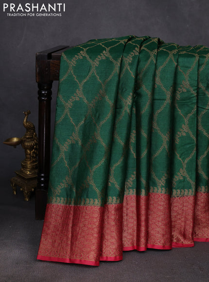 Green & Maroon Banarasi Tussar Silk Saree