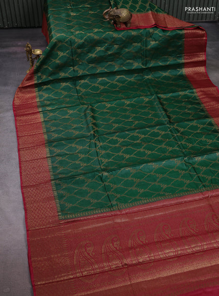 Green & Maroon Banarasi Tussar Silk Saree