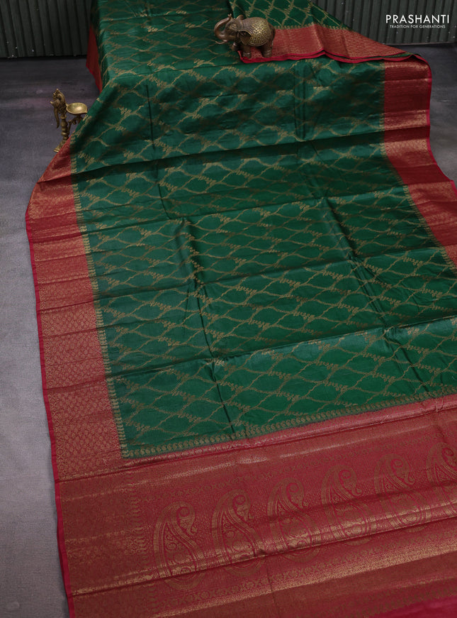 Green & Maroon Banarasi Tussar Silk Saree