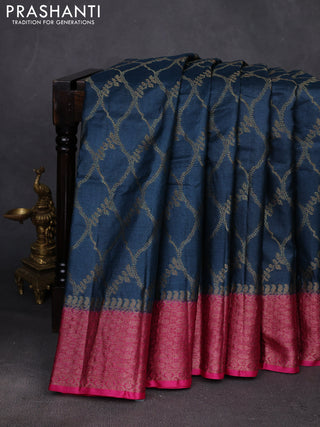 Peacock Blue & Pink Banarasi Tussar Silk Saree