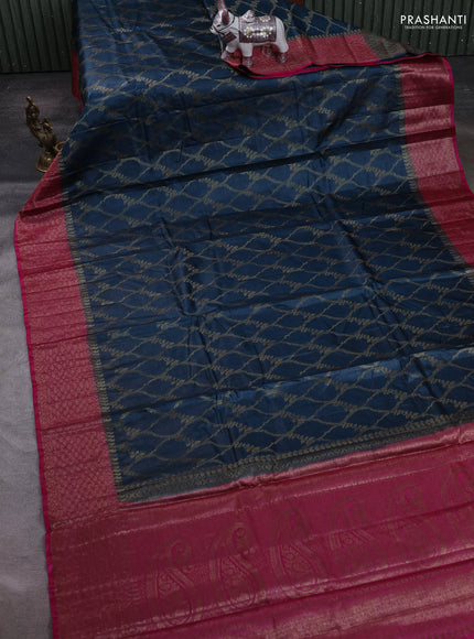 Peacock Blue & Pink Banarasi Tussar Silk Saree