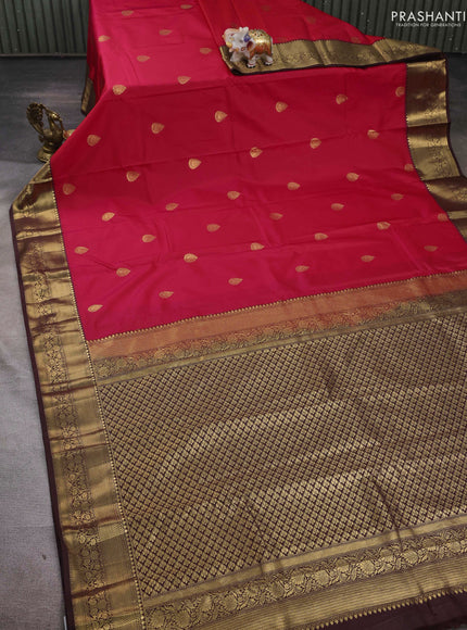 Red & Coffee Brown Bangalori Silk - Buttas