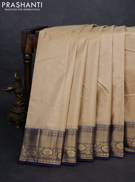 Beige & Blue Bangalori Silk - Buttas