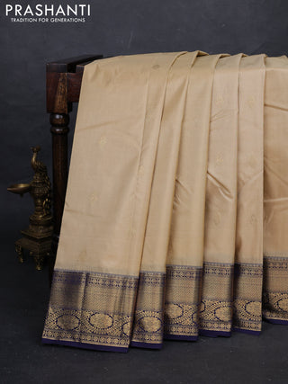 Beige & Blue Bangalori Silk - Buttas