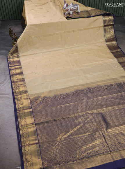 Beige & Blue Bangalori Silk - Buttas