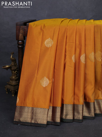 Mustard Yellow & Green Bangalori Silk - Buttas