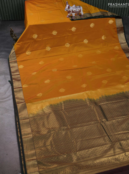 Mustard Yellow & Green Bangalori Silk - Buttas