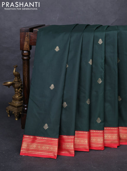 Bottle Green & Red Bangalori Silk - Buttas