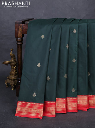 Bottle Green & Red Bangalori Silk - Buttas